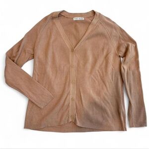 Button Down V-neck Camel Cardigan Sweater